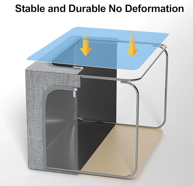GoMaihe Clothes Storage Bins with Metal Frame for Closet, 40L 4-Pack Grey | Sweaters Hoodies Jeans T-Shirt, Closet Top Shelf Organizer, Steel Frame Collapse-Proof, Stackable, Clear Window, Dual Access - Image 2