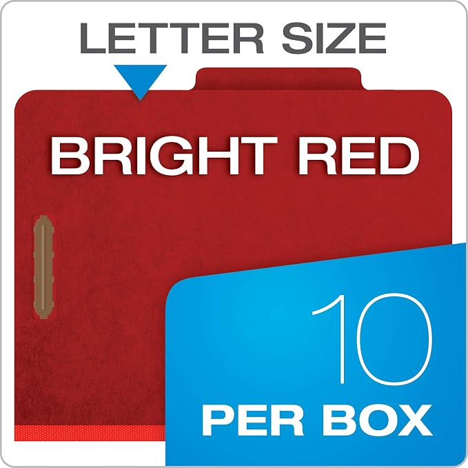 Pendaflex Pressboard Classification File Folders, 3 Dividers, 2" Embedded Fasteners, 2/5 Tab Cut, Letter Size, Bright Red, Box of 10 - Image 7