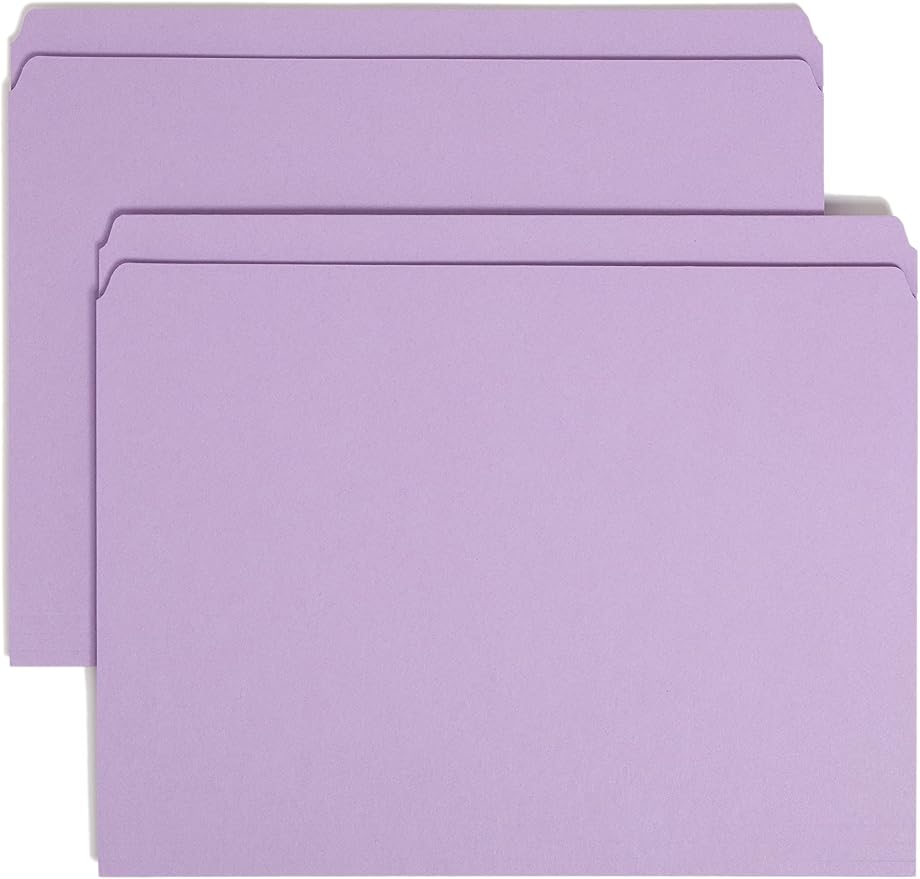 Smead File Folder, Reinforced Straight-Cut Tab, Letter Size, Lavender, 100 per Box (12410) by SMEAD