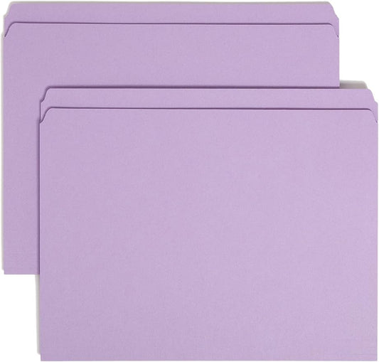 Smead File Folder, Reinforced Straight-Cut Tab, Letter Size, Lavender, 100 per Box (12410) by SMEAD