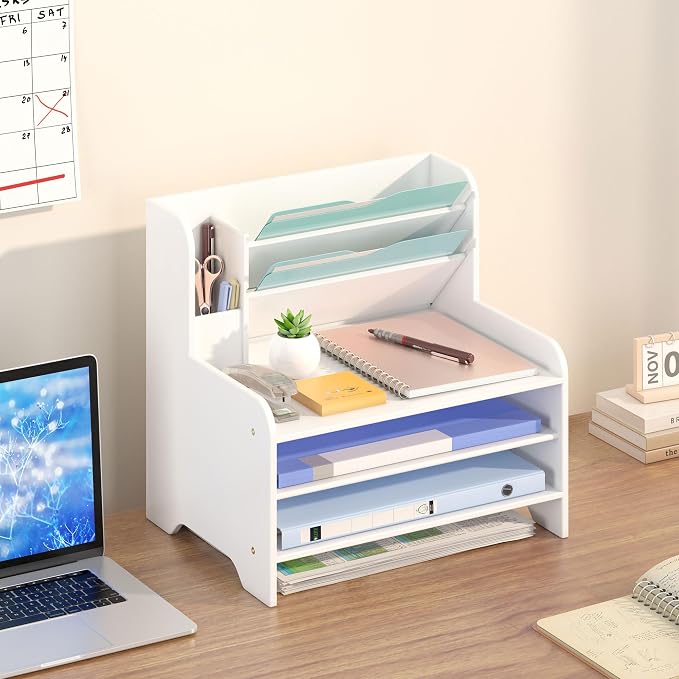 Bamboo File Organizer for Desk, Desktop Paper Tray and Mail Holder | Three open tiers keep A4/letter paper, folders, bills and mail sorted, visible and easy to reach while saving desk space - Image 2
