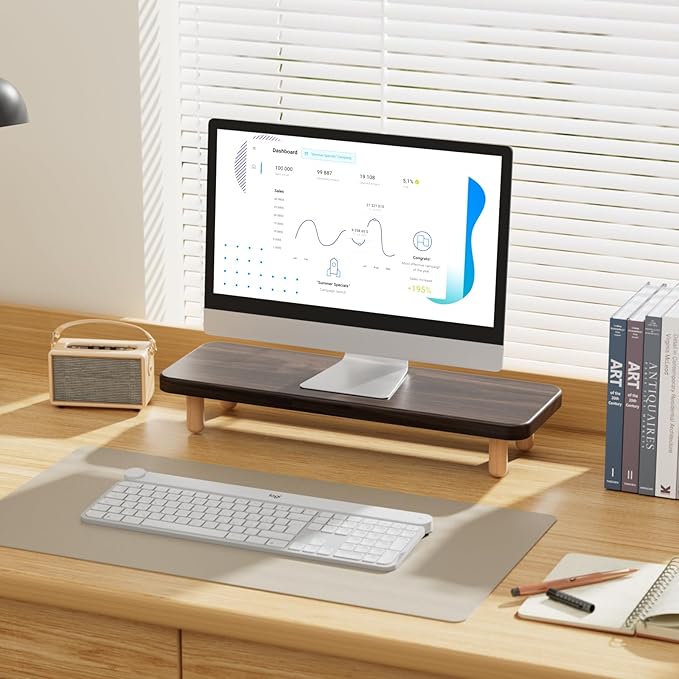 Monitor Stand Riser, 24 Inch Wood Desk Organizer with Monitor Stand & Storage Computer Monitor and Laptop Riser Multifunctional Laptop Stand Desk Organizer for Office Home Screen/Laptop/PC (Dark Walnut) - Image 5