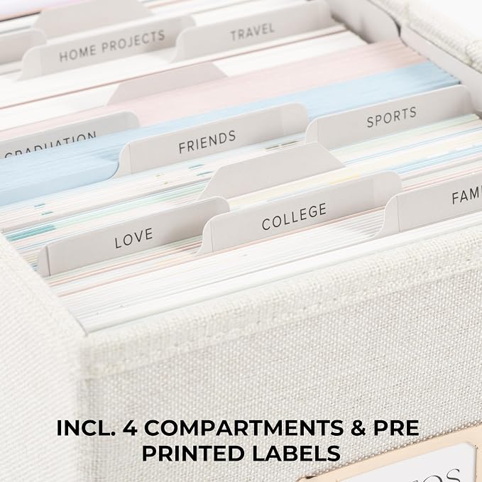 ZICOTO Decorative Photo Storage Box - Sturdy Linen Photo Organizer with Dividers is Perfect to Store Up to 850 Pictures and 4x6 Photos - Portable Scrapbook Storage Containers with Lid - Image 4