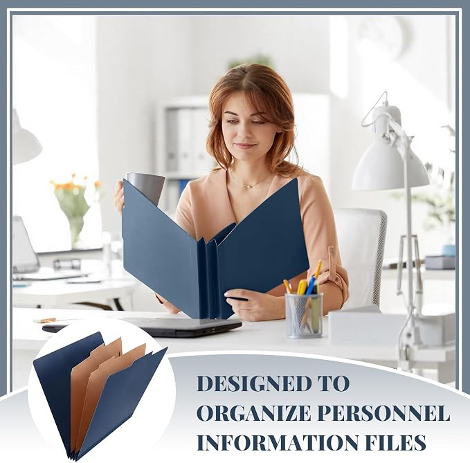 AmazingSpark 24 Pcs Classification Folder Letter Size Bulk 2 Divider Pressboard File Folder with Expansion 2 Prong Fastener Heavy Duty Office File Organizer for School Medical Document(Navy Blue) - Image 5
