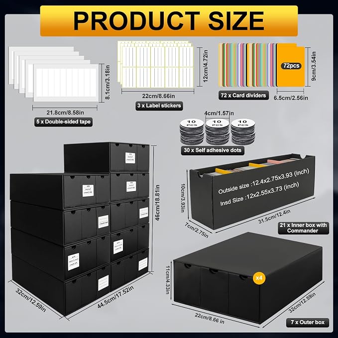 Trading Card Storage Box, Includes 21-600 CT Boxes & Card Dividers, + Trading Card Organizer for Collectible Card Games, for TCG, MTG, PTCG, Baseball Cards, with Labels & Tapes - Image 3