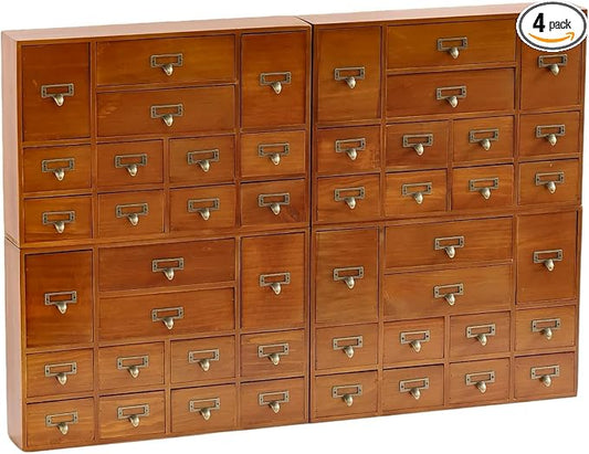Modular Apothecary Cabinet with 48 Drawers I Stackable Library Card Catalog Organizer, Solid Wood Desktop Storage with Metal Label Holders for Makeup, Crafts, Oils, Tea & Office Supplies by PrimoSupply