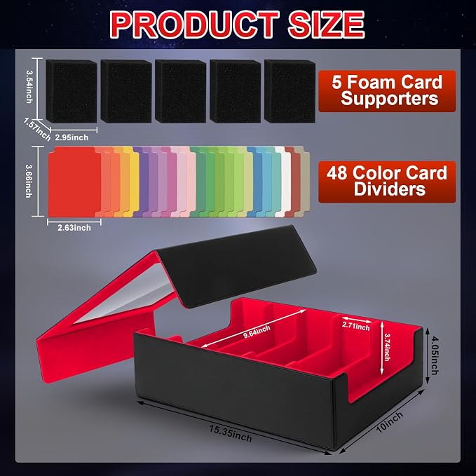 AOBOPLE 3900+ Trading Card Storage Box, Clear Lid and Magnetic Closure | 5-Row Card Box,PU leather,48 Dividers + 5 Foam Supports,Card Organizer For MTG TCG Sports, Gift For Collectors - Image 5
