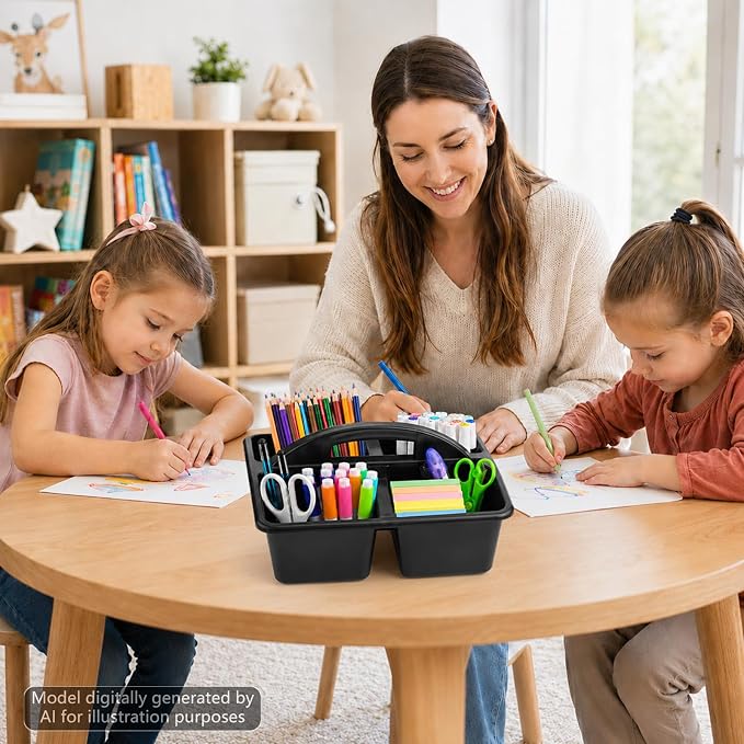 6 Pack Assorted Colors Classrooms Caddy 4 Compartment Classroom Caddy Compartment Caddies Set Table Caddies Classrooms with Handle for Classroom Organization Table Desk Office Supplies(Black) - Image 5