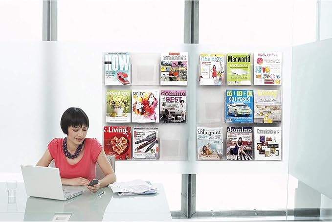 Safco Reveal Literature Rack, 9 Compartments Magazine Holder, Wall-Mounted Brochure Organizer, Acrylic, Clear - Image 6
