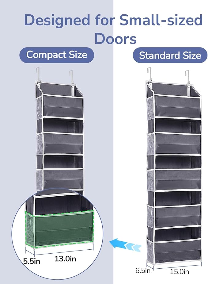 ULG 1 Pack Compact Size Over Door Organizer Slim Door Storage for Small-Sized Doors, 5 Shelves, Dark Gray - Image 2