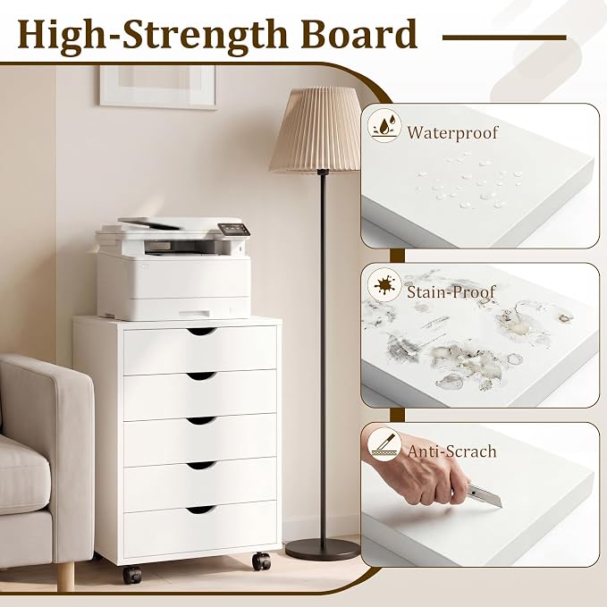 5 Drawer Storage Cabinet with Drawers, Rolling Printer Stand for Office | Storage Cabinet with 5 Drawers for Office Organization, Under Desk Storage and Small Printer Stand - Image 6