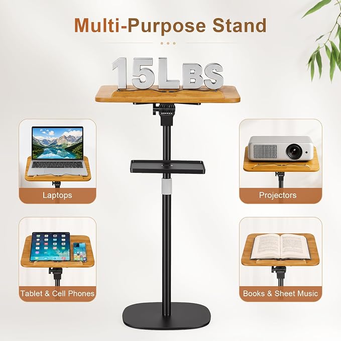 2-in-1 Floor & Desktop Music Book Stand, Adjustable Height 19.7-51.2 in | Dual-use Detachable Reading Stand, Features Storage Tray and Page Clips for Sheet Music, Laptops & Cookbooks - Image 4