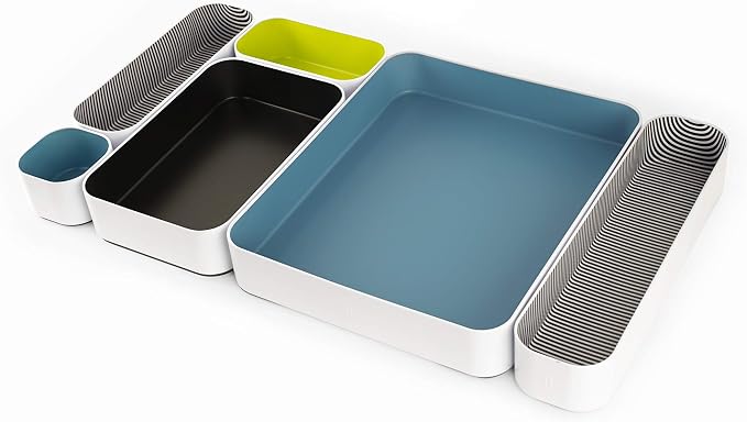 Three by Three Seattle Metal Drawer Organizer Tray Set, 6-Pc, 2" (Assorted) | Deep 2" food-safe colorful metal bins; soft non-scratch base; kitchen, vanity, bathroom & office drawer storage - Image 4