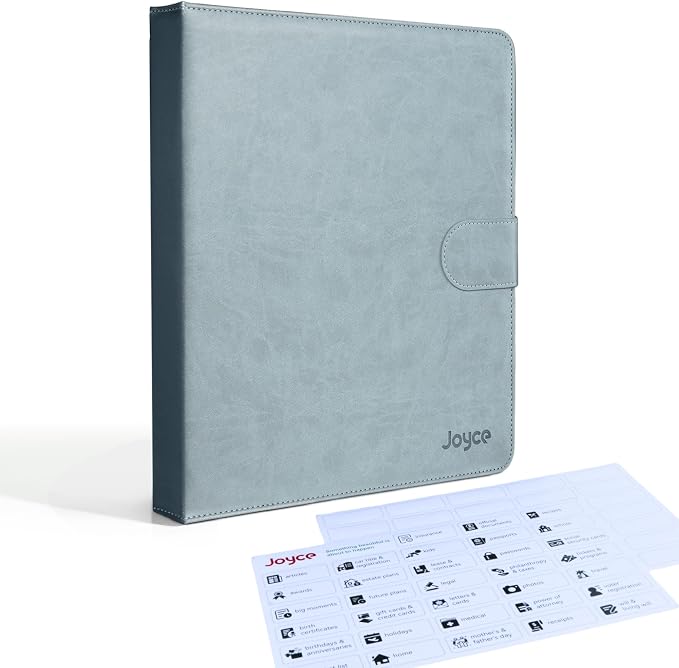 JOYCE Important Document Organizer 14 Expanding Pockets,Gray | Waterproof leather binder with 13 Card Slots for Passports, Birth Certificates, Tax Files and Wills by FeaturedProducts