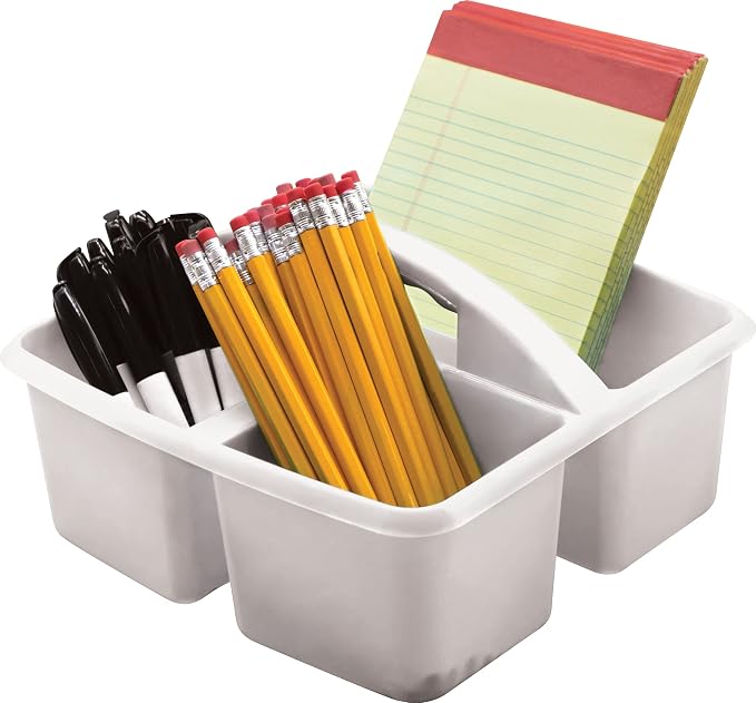 Teacher Created Resources White Portable Plastic Storage Caddy 6-Pack for Classrooms, Kids Room, and Office Organization, 3 Compartments - Image 2