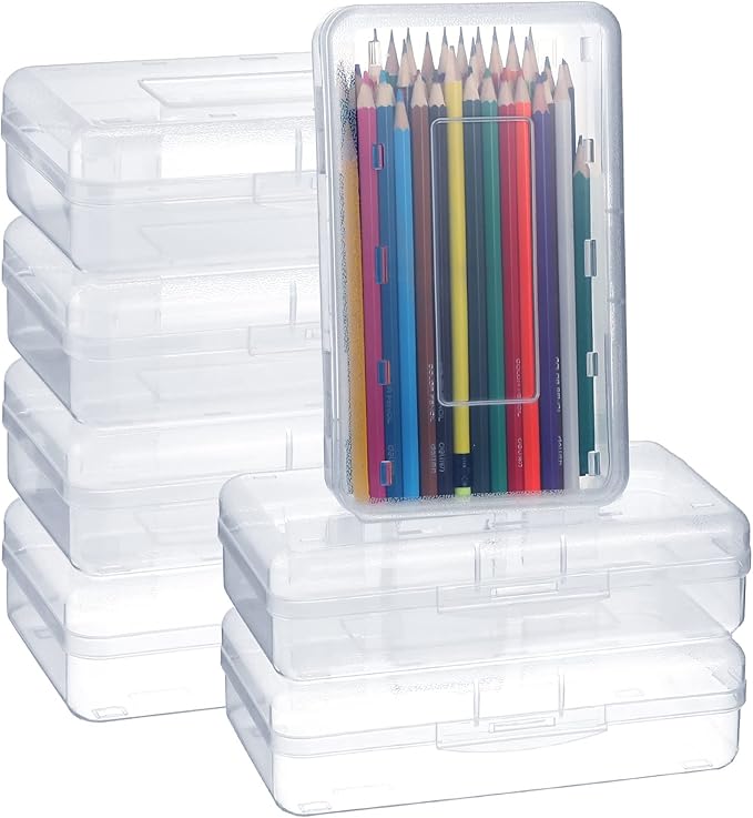 Leelosp 12 Pack Clear Pencil Boxes for School Bulk, Large Plastic Pencil Case with Lid, Stackable Hard Crayon Storage Box for Classroom Kids, Desk Drawer Organizer for Office Home(Clear) by Leelosp