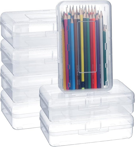 Leelosp 12 Pack Clear Pencil Boxes for School Bulk, Large Plastic Pencil Case with Lid, Stackable Hard Crayon Storage Box for Classroom Kids, Desk Drawer Organizer for Office Home(Clear) by Leelosp