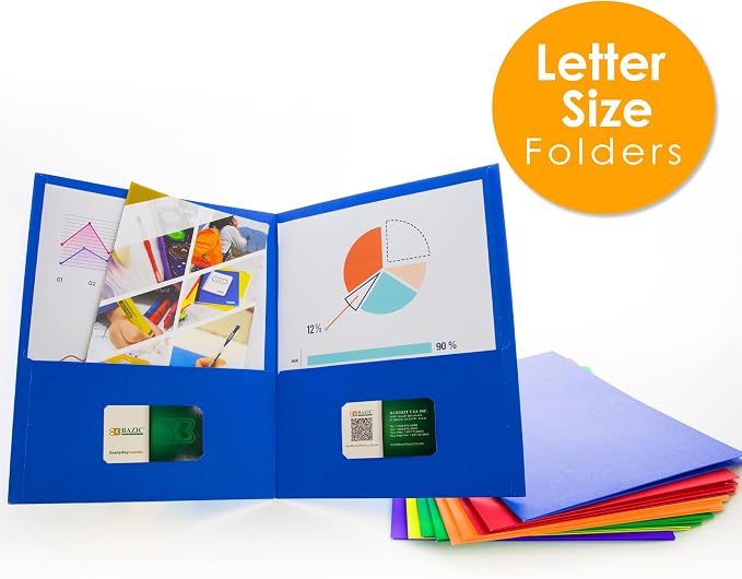 BAZIC Products Assorted Color Paper 2-Pocket Folder, 6-Set | two interior pockets; Holds 8.5 x 11 in sheets - Image 3