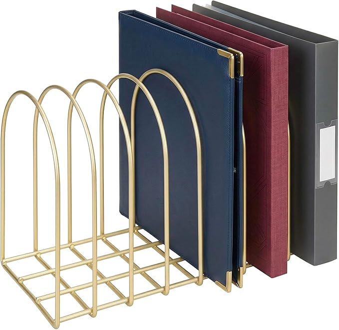 MyGift Brass Metal Wire File Desk Organizer Binder Holder with 8 Wide Slots | Vintage Arch Design Document Sorter Paperwork Files Workspace Organization Desktop Storage Solution Office School Business by MyGiftHome