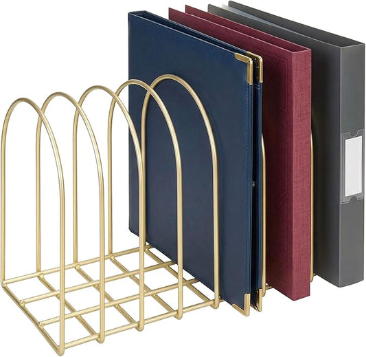 MyGift Brass Metal Wire File Desk Organizer Binder Holder with 8 Wide Slots | Vintage Arch Design Document Sorter Paperwork Files Workspace Organization Desktop Storage Solution Office School Business by MyGiftHome