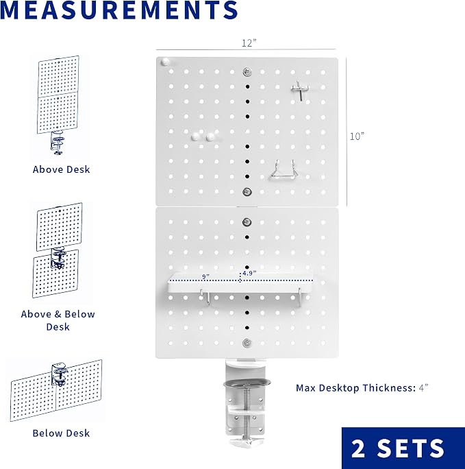 VIVO White Clamp-on 20 x 24 inch Desk Pegboard, PP-DK24W | Steel Privacy Panel, Magnetic Peg Board, Office Accessory Organizer, Above or Under Desk Placement - Image 3