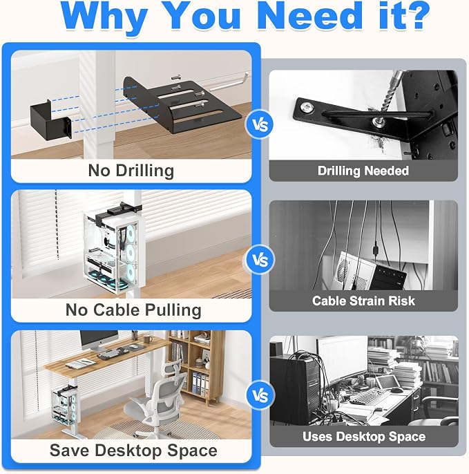 Under Desk PC Mount - Fits 3 Fixed Square Desk Legs, CPU Holder Under Desk | No Drilling 50 lb Capacity, Adjustable Clamp-on Desk Leg PC Mount for Standing Desk, with Non-Slip Pads, Black - Image 6