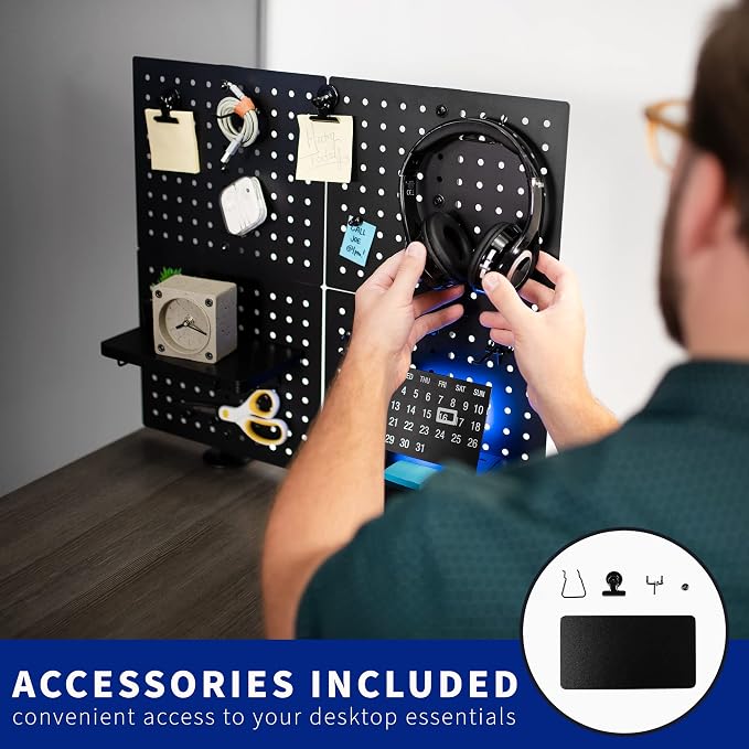 VIVO Black Clamp-on 20 x 24 inch Desk Pegboard, PP-DK24B | Steel Privacy Panel, Magnetic Peg Board, Office Accessory Organizer, Above or Under Desk Placement - Image 5