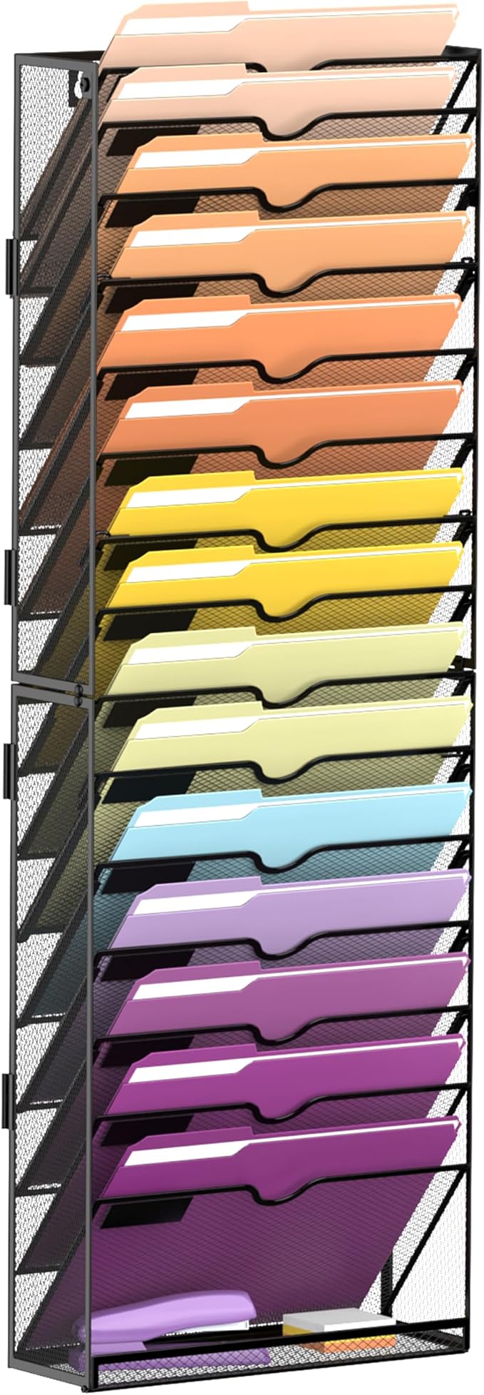 16-Tier Hanging Wall File Holder Organizer for Papers, Folders, Files Clipboard & Magazine Organization Great for Office Home, Assembly Needed, Black | Paper, Folder, Magazine Rack Great for Office Home School, Assembly Needed, Black by SUPEASY
