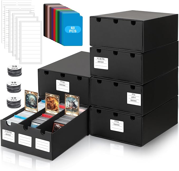 AOBOPLE Trading Card Storage Box,18000+ Cardboard Sports Card Boxes | Bulk Card Boxes with 60 Card Dividers,Labels +Tape,Stackable,Card Organizer for MTG TCG PTCG Sport Cards by AOBOPLE