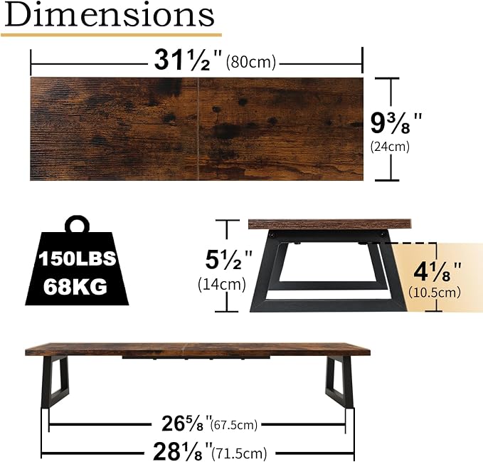 TEAMIX 31.5 inch Dual Monitor Stand Riser, TV Riser, Wood Desk Organizer | For 2 Monitors/Laptop/Printer, Long Computer Stand, Wood & Steel, Holds 150 lbs, PS5/Keyboard Storage, For Home Office Gaming - Image 4