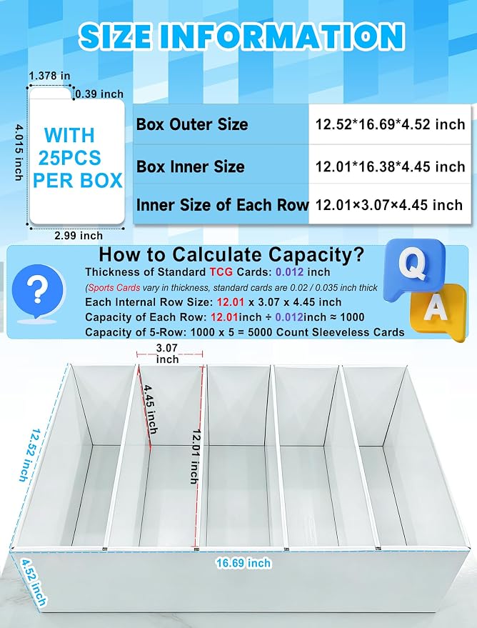 4-PACK 5 Row Trading Card Storage Box for 5000ct TCG / 3000ct Sports Cards | 4-Flap Structure Bulk Card Storage Box, Fit Sleeved / Toploaders / Magnetic Holders, Cardboard Storage Box With Divider - Image 5