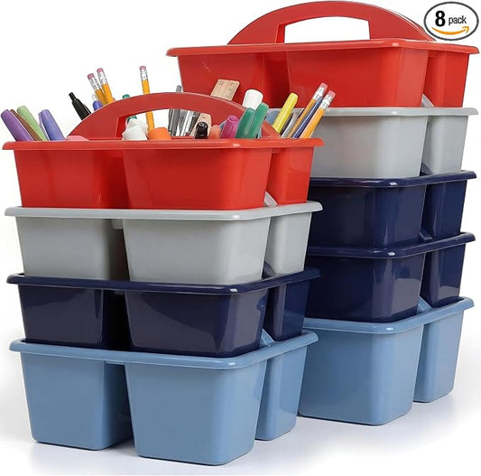 Kathfly 8 Pack Classroom Caddy Organizer with Handle, Plastic Art Craft Cleaning Caddy Bulk, Small Multipurpose Supply Organization Storage Basket for Table Desk Office Pencil Teacher (Blue Red) by Kathfly