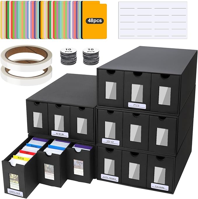 Trading Card Storage Box, 15000+ Cards Deck Box for MTG Commander, Trading Cards Organizer with 48 Card Dividers, Labels & Tapes, Visible Card Deck Boxes for MTG TCG PTCG Sport Cards by ATPWONZ
