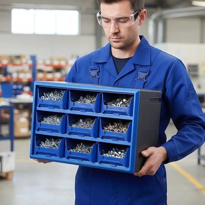 Northsky 9-Drawer Plastic Storage Drawers, Small Parts Organizer, Stackable Teacher Toolbox for Hardware, Screws, Nuts & Bolts, Stickers, Beads, Building Bricks, Garage Storage，14.17 × 7.09 × 9.45 - Image 2