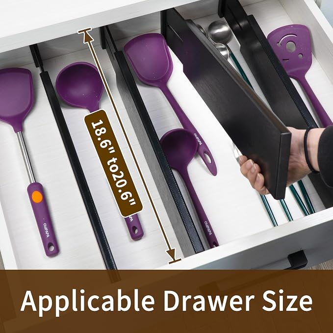 Utoplike Bamboo Drawer Dividers Large, 4" High Kitchen Drawers Organizers | For Utensils, Clothing，Spring Loaded, Works in Bathroom, Dresser, Desk, 4 PCS, Black, Fit for 18.6" to 20.6" Inner Drawer - Image 2