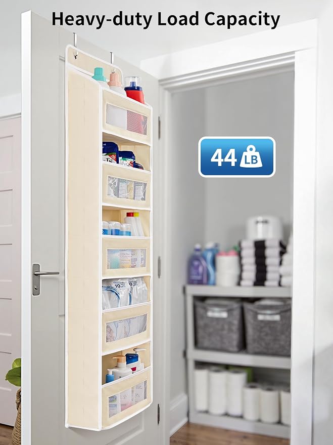 JARLINK Over the Door Organizer for Pantry, Bathroom, 5 Shelf Beige, 2 Pack | Anti-Tilt Design, 44 lb Load Capacity, Hanging Door Organizer with 5 Large Capacity Pockets, Behind Door Storage for Nursery - Image 6