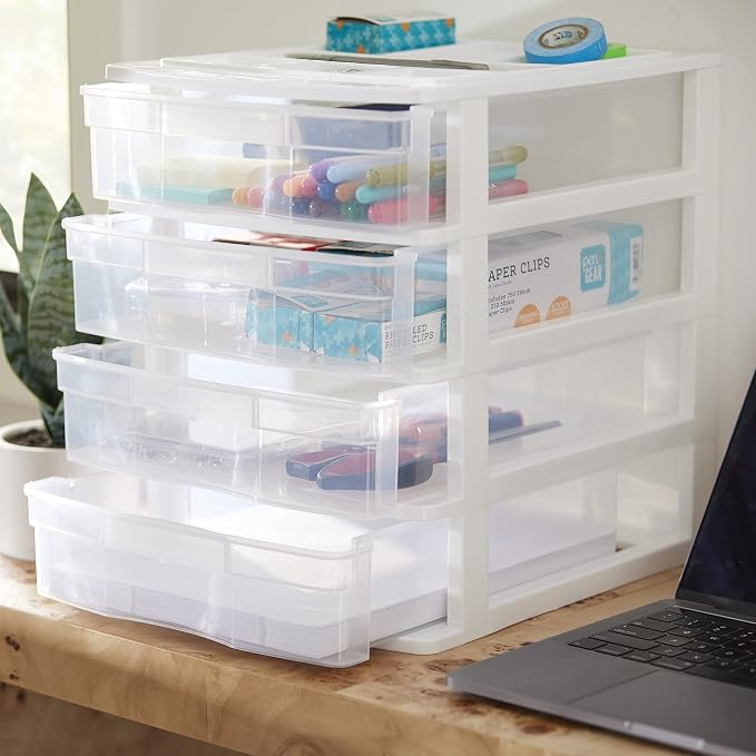 Gracious Living 4 Drawer Desktop & Countertop Organizer w/Organization Lid for Craft Storage, Office Supplies & School Supplies, White/Clear (4 Pack) - Image 7