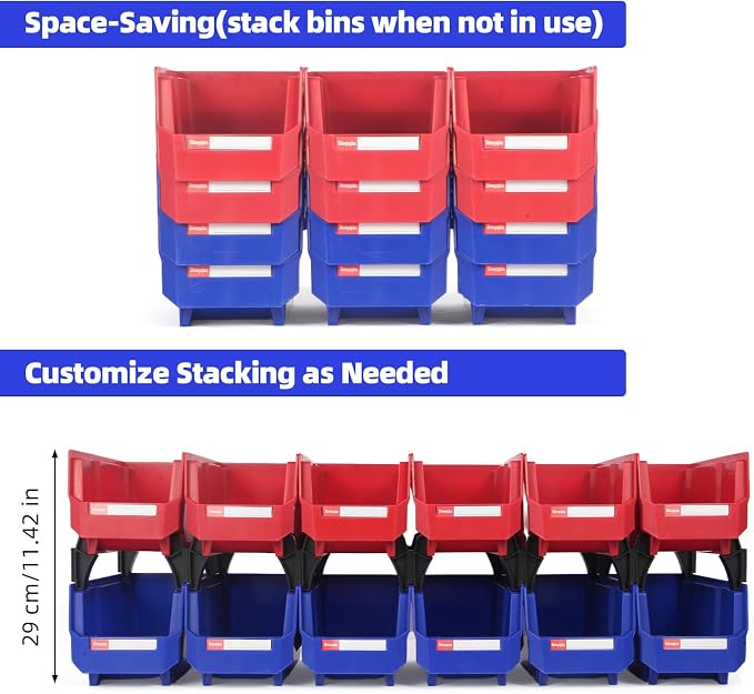 12 Packs Stackable Storage Bins, 11" x 5" x 5" Plastic Bins, | Space-Saving Parts Bin for Garage, Warehouse, Workbench, Hardware & Office - Image 4