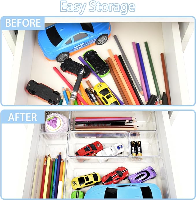 Manalete Drawer Organizers Set of 15, 4 Sizes Clear Plastic Drawer Organizers and Storage Bins for Kitchen, Bathroom, Office, Dresser Desk Drawer Organizer Tray for Jewelry, Makeup, Junk, Gadgets - Image 3