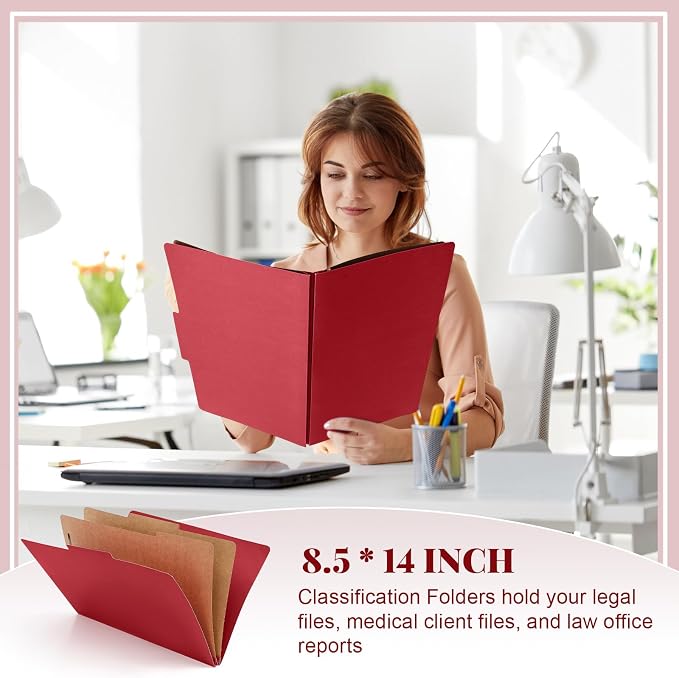 AmazingSpark 12 Pcs Legal Size Classification Folders Bulk 2 Divider Pressboard File Folder with Expansion 2 Prongs Fastener Heavy Duty Office File Organizer for School Hospitals Home(Dark Red) - Image 5