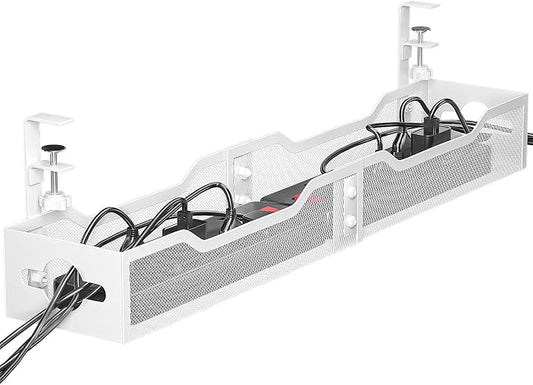 Under Desk Cable Management Tray 32'', Cable Management Under Desk No Drill, Cable Organizer with Clamp for Wire Management, Cord Organizer for Office, Home - No Damage to Table (White) by Litwaro