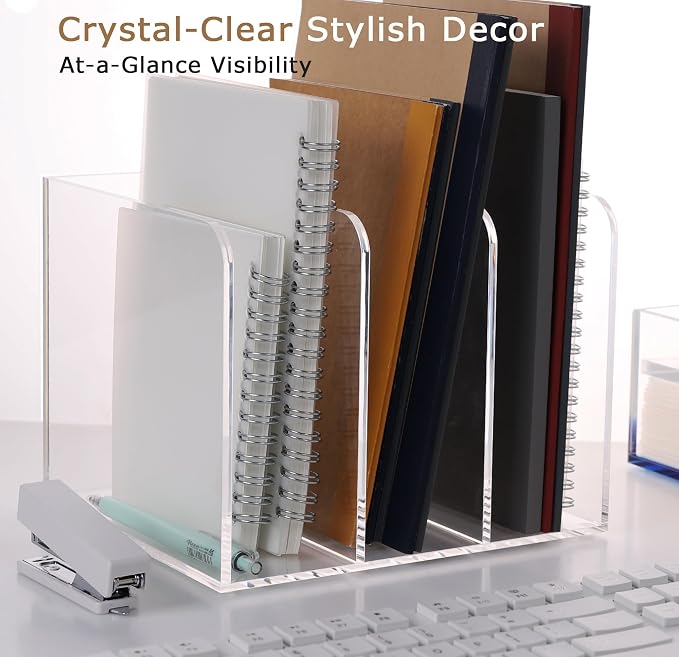 YUXUN Acrylic Desk File Organizer - 3 Section Vertical File Folder Rack, Clear Desktop Sorter for Home/Office/Classroom, Holds Magazines, Binders, Notebooks, Envelopes & Documents - Image 2