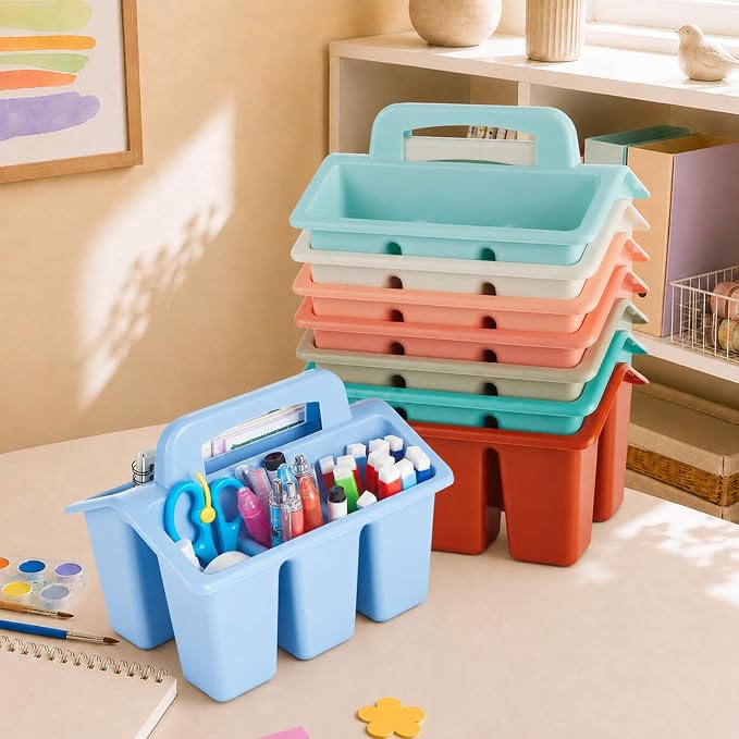 gisgfim 8 Pack Classroom Caddy Storage Basket with Handle 4 Compartment Storage Caddy Plastic Arts Crafts Caddies Protable Classroom Craft Caddies for Kids Schools Art Craft Supplies(Boho) - Image 4