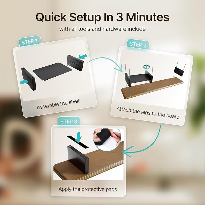 46" Dual Monitor Riser, Metal Shelf Wooden Desk Organizer | Walnut Wooden Desk Shelf for 2 Monitors/TV,Monitor Stand Riser for Desk, Wood Monitor Stand Organizer for Home Office - Image 8