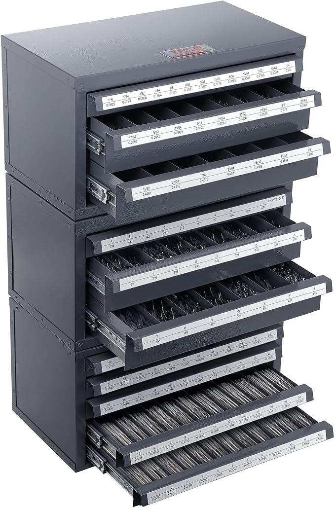 VEVOR Drill Bit Dispenser Cabinet Set, Three-Drawer for 1/16" to 1/2" & Letter Sizes A to Z, Five-Drawer Drill Bit Organizer for Wire Gauge Sizes #1 to #60, 3 Pieces by VEVOR