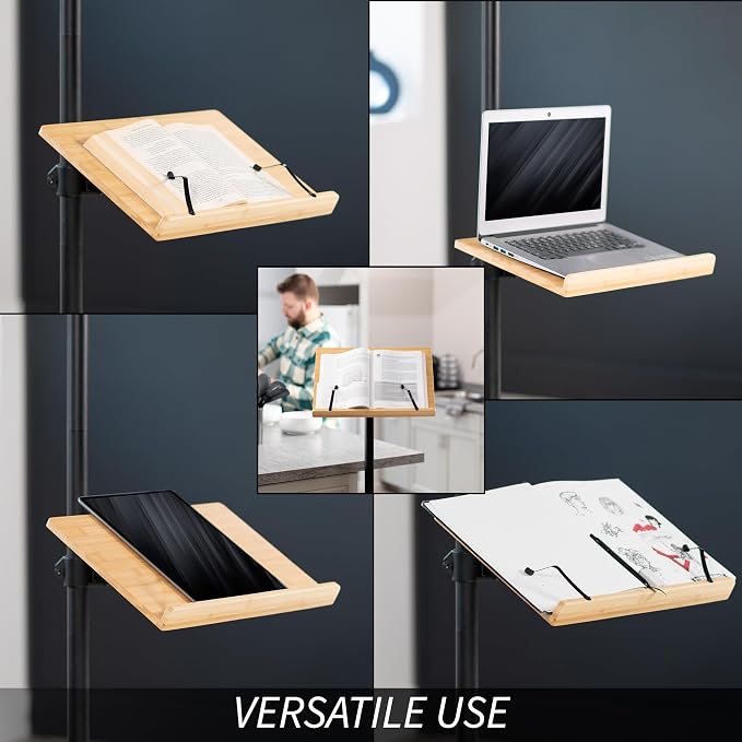 VIVO Mobile 16 inch Mobile Podium Reading Stand, Portable Rolling Book Holder, Real Bamboo Surfaces and Black Pole, CART-BK01B - Image 6