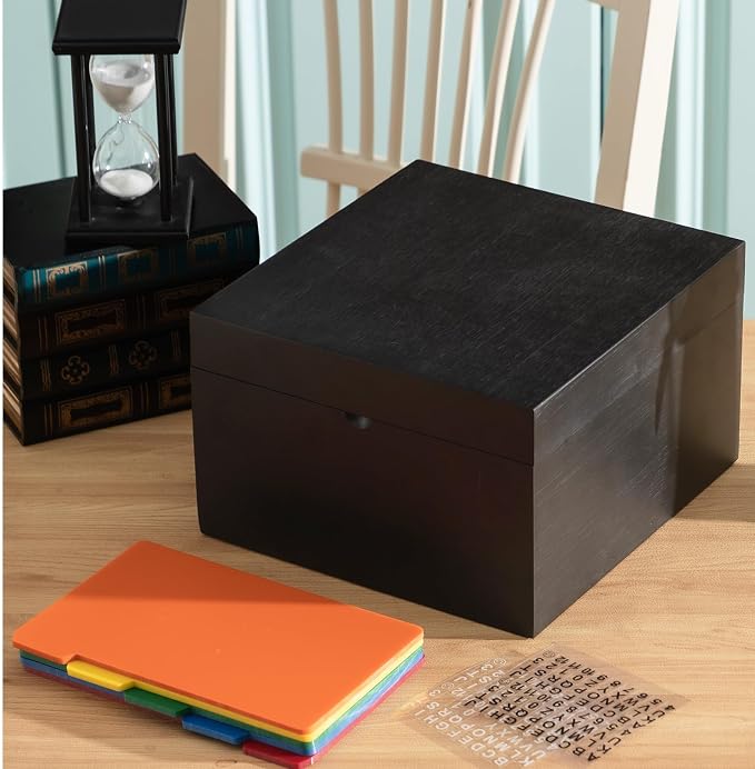 5 x 8 Inch Index Card Holder Set, Bamboo Organizer Box with 50 Dividers & 2 Sheets Alphabet Number Stickers File Note Holders, Holds 1200 Cards for Office Business Home Kitchen, Black - Image 6