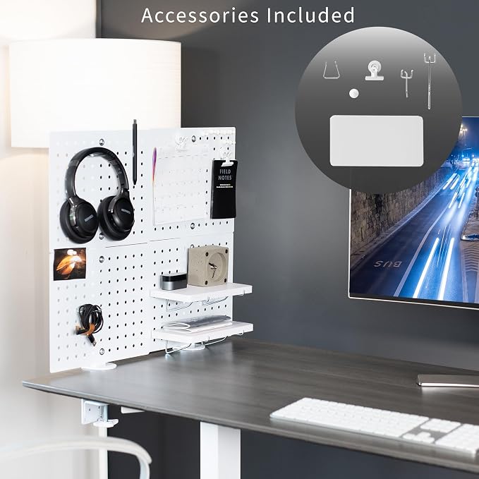 VIVO White Clamp-on 20 x 24 inch Desk Pegboard, PP-DK24W | Steel Privacy Panel, Magnetic Peg Board, Office Accessory Organizer, Above or Under Desk Placement - Image 6