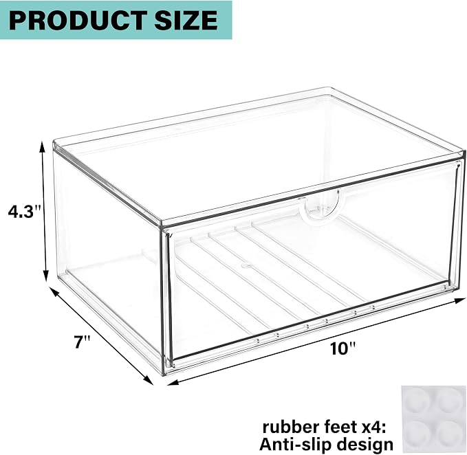 Prsildan Acrylic Makeup Organizer Stackable Clear Storage Drawers for Baby Bottles Desk Organizers for Countertop Vanity Nursery Adjustable Modular System for Cosmetics Jewelry - Image 3