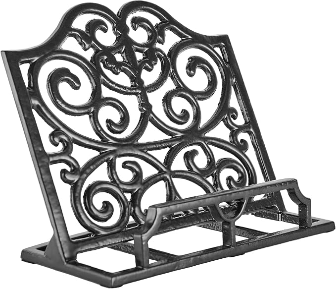 JOGREFUL Cast Iron Cookbook Stand, Kitchen Recipe Holder Scrollwork Black | Heavy-Duty Book Vintage Holder, Reading Rest Holder for Easel/Counter/Books/Magazine/iPad/Bible by JOGREFUL